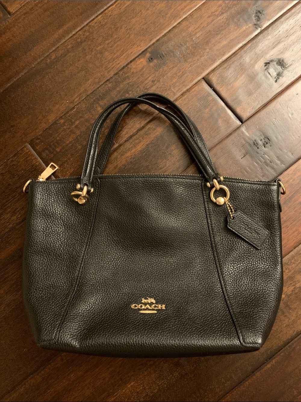 Coach Black Pebbled Leather Satchel with Gold Accents
